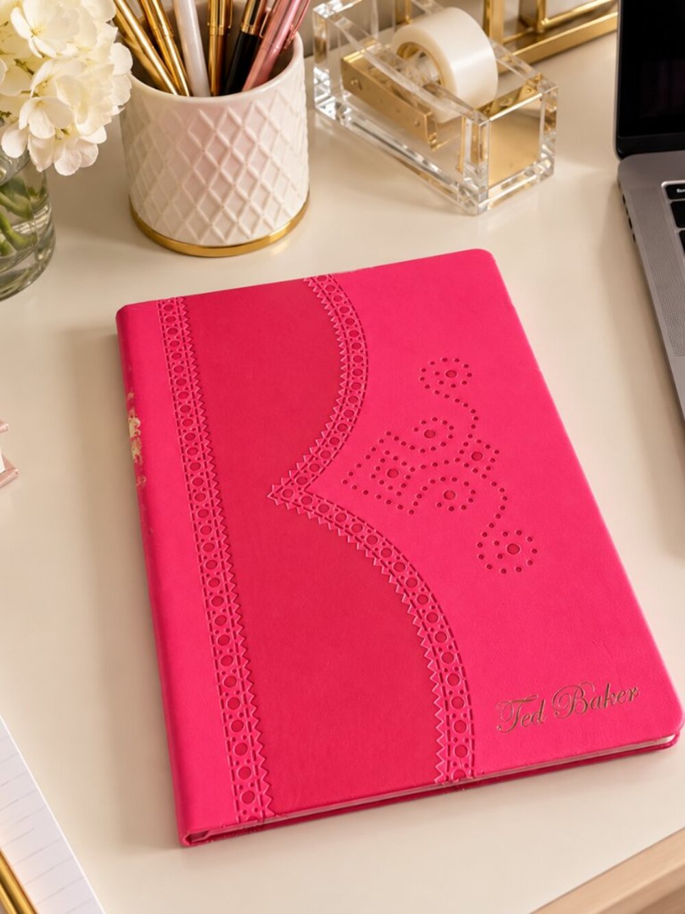 neon pink Ted Baker notebook